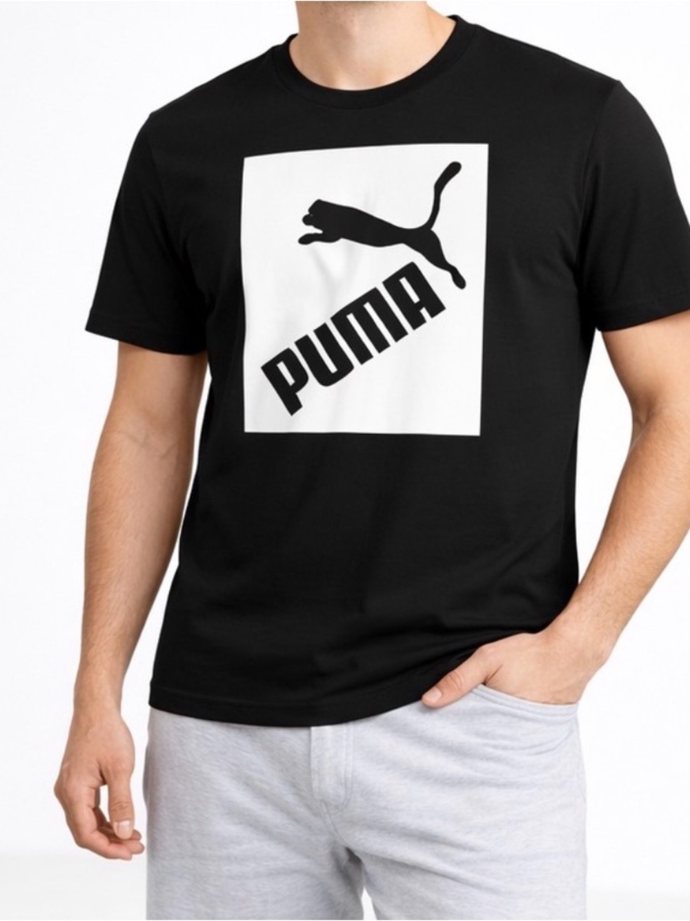 PUMA Black Graphic Logo Tee Shirt Men’s Large NWT Crew Neck Cotton Blend